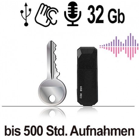 Audioüberwachung per USB-Stick. Digitales Abhörgerät zum Aufzeichnen bis 500 Stunden.