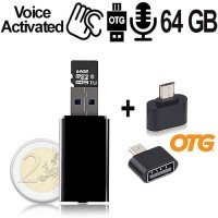 Micro USB-Voice-Recorder, 64GB bis 752 Std., Voice-Activated, OTG Unterstützung