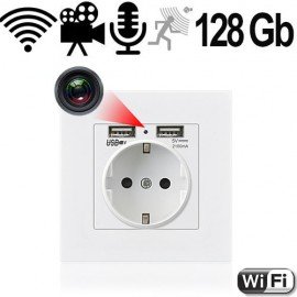 IP-HD-Spycam in Wandsteckdose, 2x USB